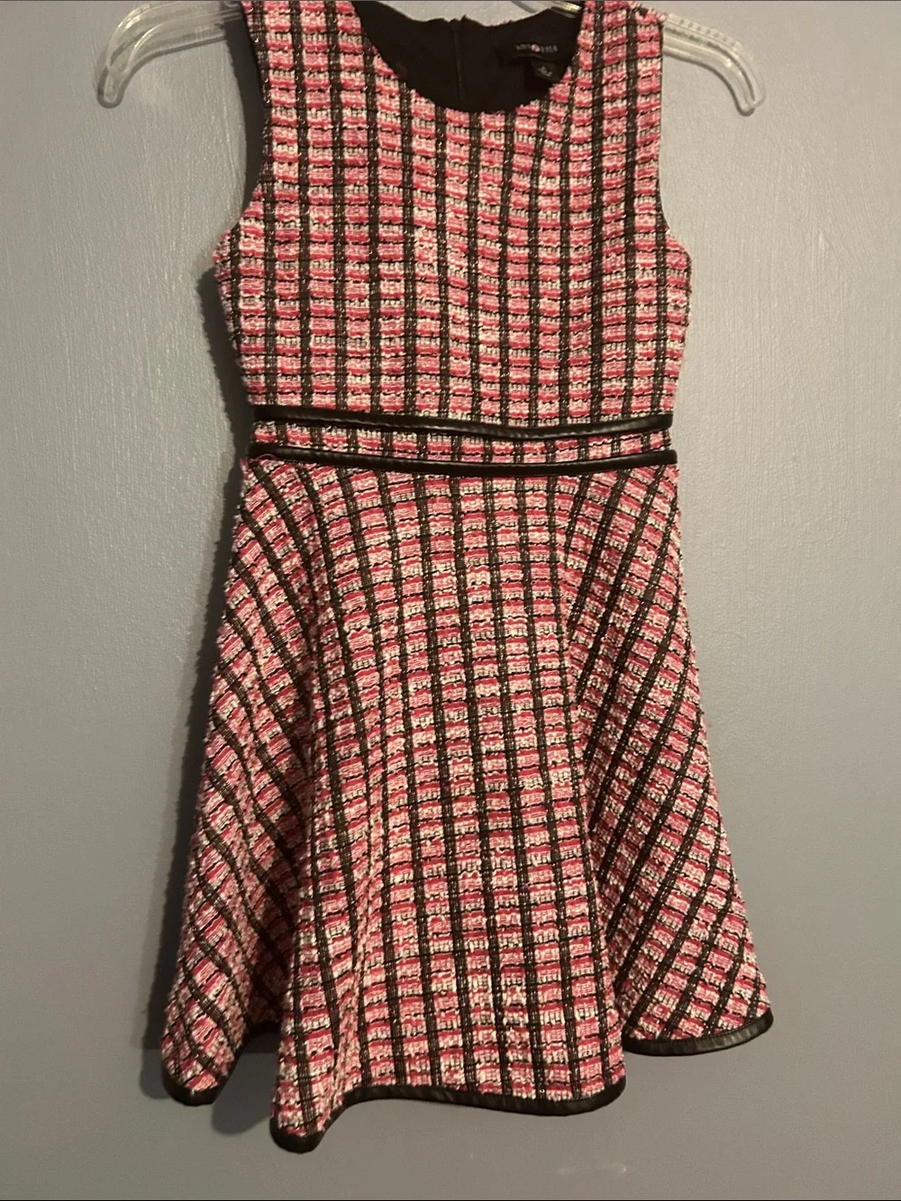 Amy Byer Pink and Black Check Tweed Fit & Flare Dress